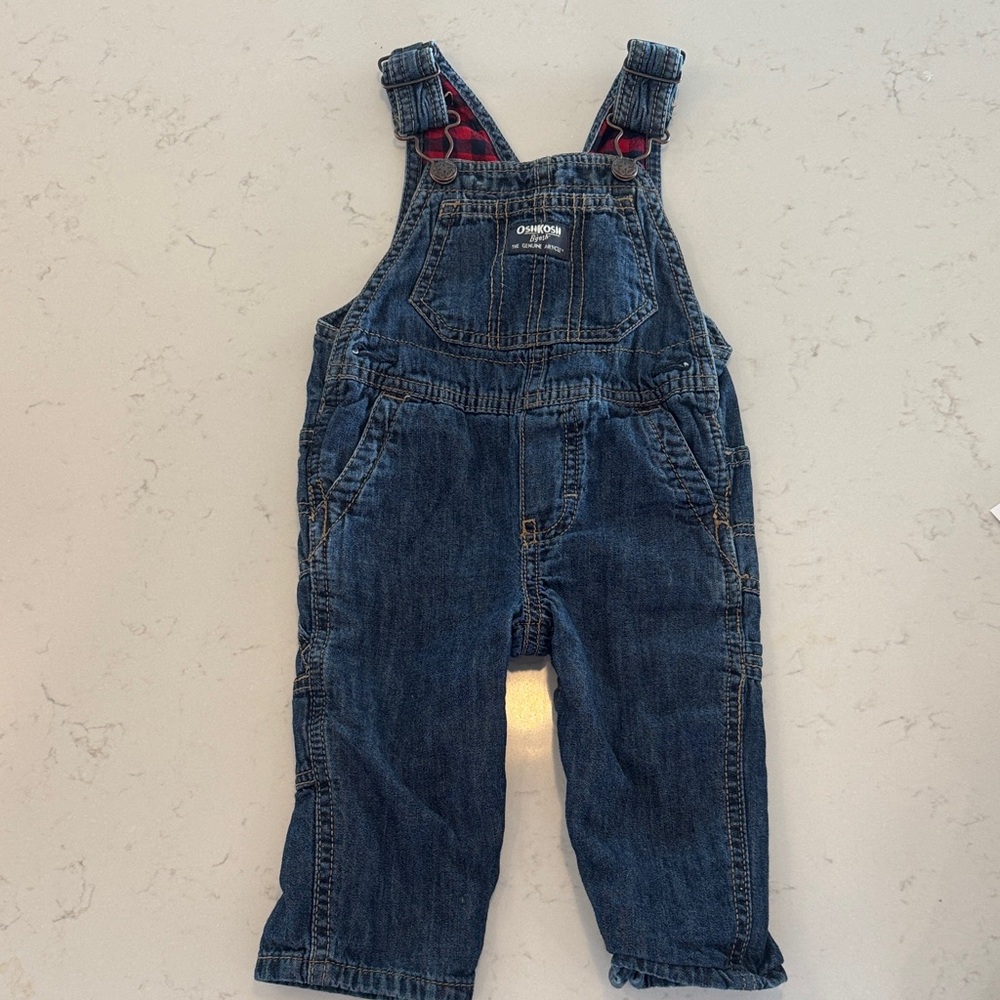 OshKosh B'gosh Indigo Denim Kids Overalls with Red Strap Accents